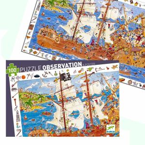  Djeco Puzzle Observation Le Bateau Pirates Avec Poster 100 Pièces 