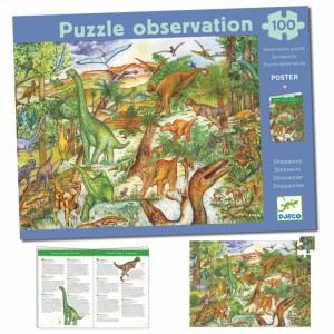  Djeco Puzzle Découverte Dinosaures + Poster Et Livre 100 Pièces 